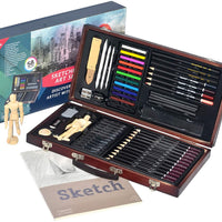 Juego de 58 piezas de arte profesional portátil para bocetos y dibujo con herramientas de dibujo para artistas en ciernes, kit de dibujo y dibujo con estuche de madera - Arteztik