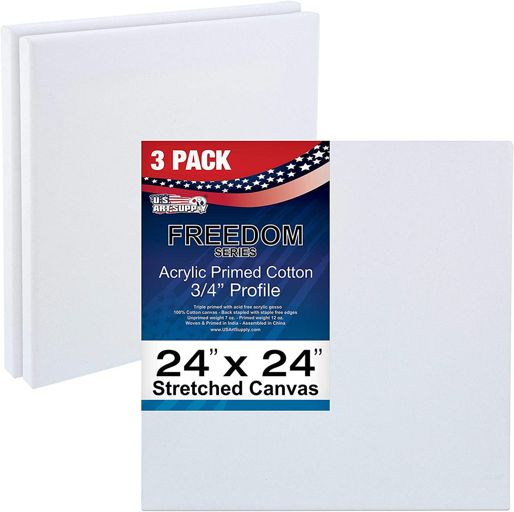 U.S. Art Supply 24 x 24 pulgadas lienzo estirado, 12 onzas imprimado, paquete de 6 unidades, color blanco profesional de 0.7 in, peso pesado, sin ácidos, pintura acrílica, pintura al óleo - Arteztik