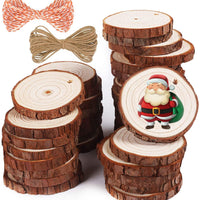 5ARTH - 37 rebanadas de madera natural – Kit de madera sin terminar de 5.0 a 2.4 pulgadas con agujero de madera para artes rebanadas de madera, adornos de Navidad, manualidades - Arteztik