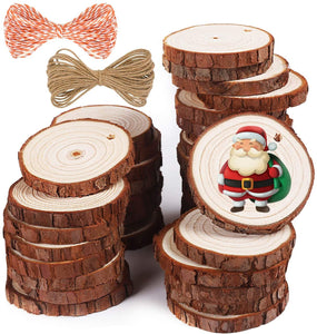 5ARTH - 37 rebanadas de madera natural – Kit de madera sin terminar de 5.0 a 2.4 pulgadas con agujero de madera para artes rebanadas de madera, adornos de Navidad, manualidades - Arteztik