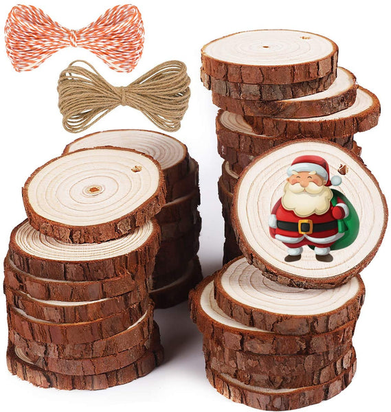 5ARTH - 37 rebanadas de madera natural – Kit de madera sin terminar de 5.0 a 2.4 pulgadas con agujero de madera para artes rebanadas de madera, adornos de Navidad, manualidades - Arteztik
