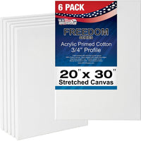 U.S. Art Supply 20 x 30 pulgadas lienzo estirado, 12 onzas imprimado, paquete de 6 unidades, color blanco profesional de 0.7 in, peso pesado, sin ácidos, pintura acrílica, pintura al óleo - Arteztik