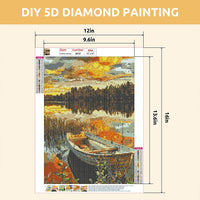 Chrider DIY 5D Kit de pintura de diamante por número para adultos, perforación completa de diamantes de imitación de cristal para bordar cuadros de punto de cruz arte para decoración de pared del hogar Sunset paisaje barco 12"x 16" - Arteztik
