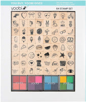 Yoobi - Juego de sellos (80 piezas, 64 sellos y 16 almohadillas de tinta de color), multicolor - Arteztik
