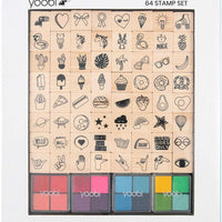 Yoobi - Juego de sellos (80 piezas, 64 sellos y 16 almohadillas de tinta de color), multicolor - Arteztik