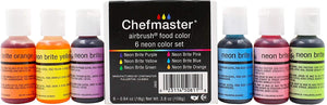 Chefmaster – Kit de aerógrafo de neón – Airbrush Food Coloring – Paquete de 6 – altamente pigmentado, colores vibrantes, funciona con cualquier herramienta de aerógrafo, colores resistentes a la decoloración - Arteztik