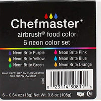 Chefmaster – Kit de aerógrafo de neón – Airbrush Food Coloring – Paquete de 6 – altamente pigmentado, colores vibrantes, funciona con cualquier herramienta de aerógrafo, colores resistentes a la decoloración - Arteztik