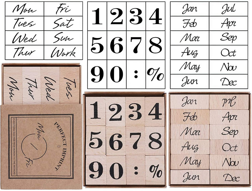 UCEC 32 piezas sello numérico, madera goma sello, diseño de números semanales, sellos decorativos vintage lácteos para hacer tarjetas, manualidades, álbumes de recortes - Arteztik