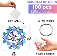 100 Pack Mandala Stencils for Painting - Templates for Rocks Walls Wood Canvas Floors Furniture Tile Segment and Dotting Stones Fabric Small Design 3.6x3.6 Inch Reusable Dot Art Tools Large Set - Arteztik
