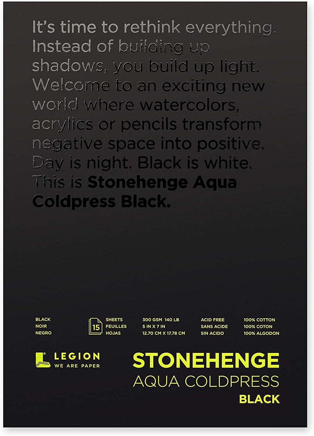 Legion Paper Stonehenge Aqua Pad 5 x 7 140 lb (ideal para pintura de acuarela, bocetos, dibujo) - Arteztik