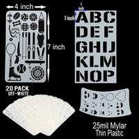 Juego de 400 plantillas de letras del alfabeto para arte y manualidades, tarjetas de Navidad, pintura facial, escritura de diario de balas, dibujo de garabatos, decoración de tela de madera de cristal de roca – plantilla reutilizable 20 hojas de 3.9 x 7.1 - Arteztik