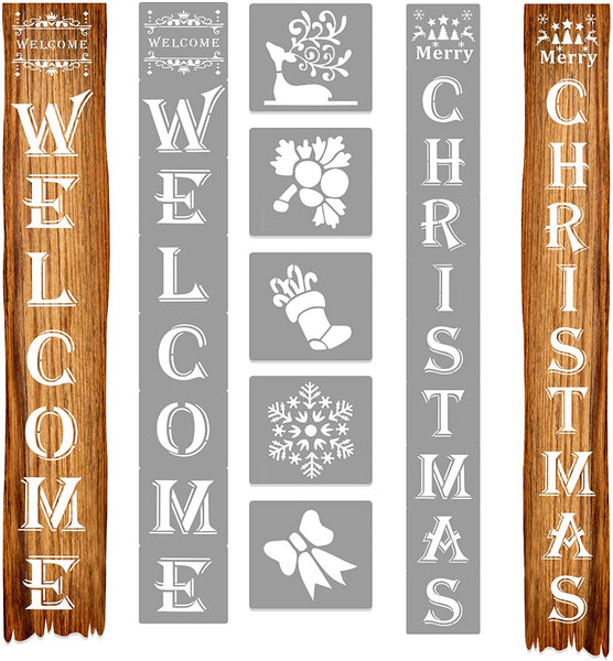 23 plantillas de gran bienvenida y Navidad para pintar en madera reutilizable, feliz Navidad reutilizable para carteles de porche, decoración de puerta delantera, puerta de cristal - Arteztik
