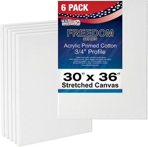 U.S. Art Supply 30 x 36 inch Stretched Canvas 12-Ounce Primed 3-Pack - Professional White Blank 3/4" Profile Heavy-Weight Gesso Acid Free Bulk Pack - Painting, Acrylic Pouring, Oil Paint - Arteztik