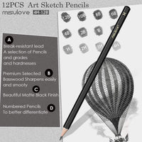 MISULOVE - Juego de lápices de dibujo profesional, 12 lápices de grafito (12B - 4H), ideal para dibujar artes, bocetos, sombreado, para principiantes y artistas profesionales. - Arteztik