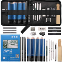 KONIBN 36pcs Drawing and Sketching Pencil Set Professional Drawing Kit in Zipper Carry Case, Sketch Pencils Set Includes Graphite Charcoal Sticks Tool Sketch book, Art Supplies for Adults Kids - Arteztik