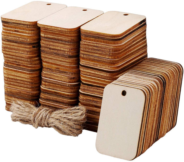 Ruisita - 150 piezas de madera sin terminar con etiquetas de regalo de madera sin terminar con cuerda de yute para el hogar, suministros de bricolaje, manualidades de madera - Arteztik