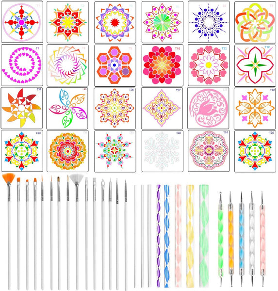 Kyrieval Mandala Dotting Tools Set con plantillas para rocas madera pintura de pared y proyectos de arte para colorear (54 piezas) - Arteztik