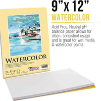 U.S. Art Supply - Bloc de papel para pintura de acuarela (9.0 x 12.0 in, 6.70 oz/m²), almohadilla de 24 hojas (paquete de 2 almohadillas) - Arteztik