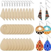 60 pendientes de madera sin terminar con forma de lágrima en blanco y colgante de corte cónico con 60 ganchos para pendientes y 60 anillos de salto para manualidades y bisutería. - Arteztik