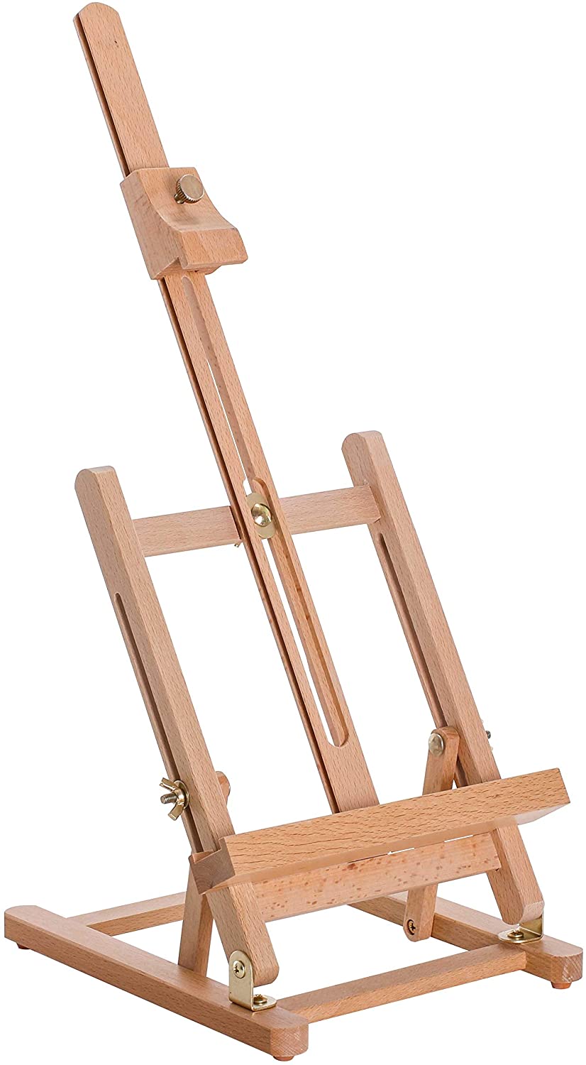 U.S. Art Supply Caballete de madera en forma de H para estudio, para mesa pequeña, para artistas, con caballete ajustable de madera de haya y expositor, con capacidad para lienzos de hasta 16.0 in, soporte de escritorio portátil y resistente para mesa, pa - Arteztik