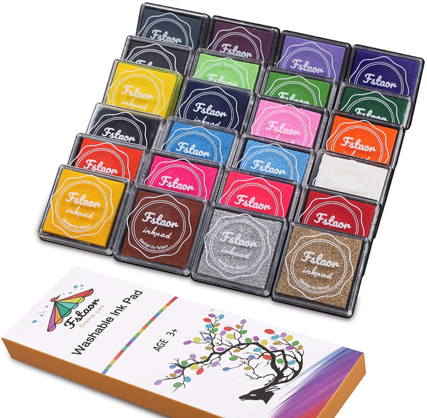 Fstaor - Almohadillas de tinta lavables para niños, 24 unidades, para sellos de goma, papel de madera, 24 unidades - Arteztik