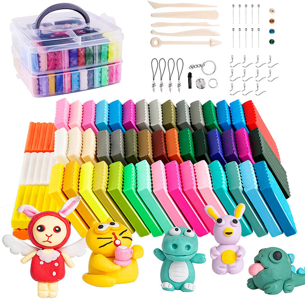 50 Color /25g Soft Clay Starter kit, Block Oven Baking Model Clay, DIY Craft Clay, with Carving Tools, Storage Box and Other Tools Laojbaba - Arteztik