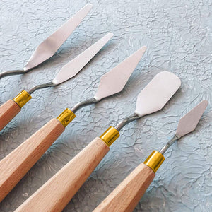 Juego de 5 paletas de cuchillos para pintura acrílica con mango de madera, suministros de pintura, paleta de cuchillos, herramientas para pintura al óleo, lienzo - Arteztik