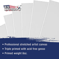 U.S. Art Supply - Paquete de 8 lienzos estirados de 9.0 x 12.0 in, profesionales, color blanco, perfil de 0.7 in, peso pesado, Gesso sin ácidos, para pintar, verter acrílico, pintura al óleo - Arteztik