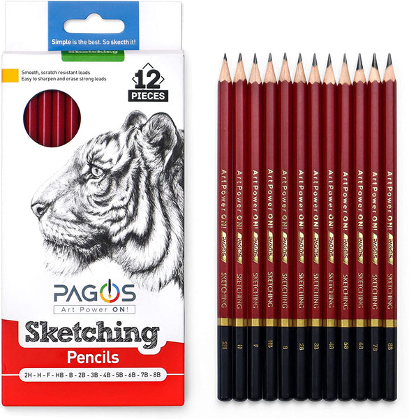 Pagos - Juego de lápices de dibujo profesional de grafito para dibujo, 12 piezas, 2H, H, F, HB, B, 2B, 3B, 4B, 5B, 6B, 7B, 8B Art Travel Set – Lápices de sombra, suministros de dibujo, conjunto de bocetos - Arteztik