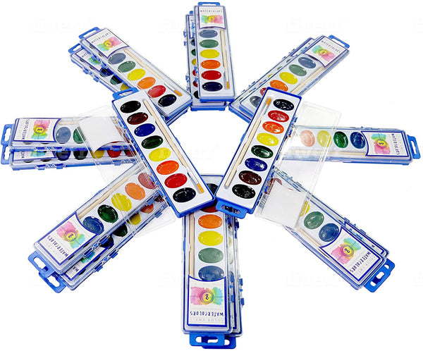 Color Swell - Pintura acuarela a granel, 18 unidades con cepillos de madera, 8 colores de agua lavables, ideal para familias, niños, adultos, fiestas, aulas - Arteztik
