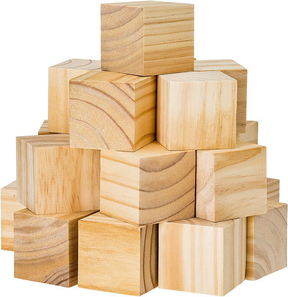 Dragon Drew - Cubos de madera para artes y manualidades (2 pulgadas, bloques de madera natural sin acabar, 27 piezas) - Arteztik