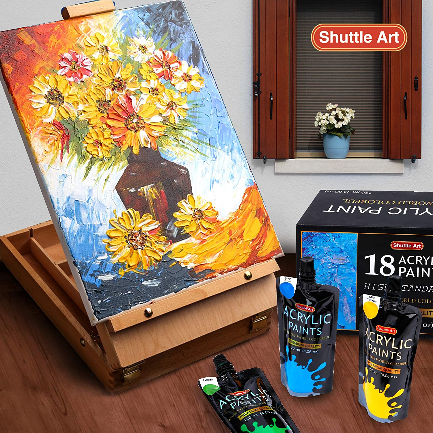 Pintura acrílica, juego de pintura acrílica Shuttle Art de 50 colores,  botellas de 60 ml, pigmentada rica, a prueba de agua, pinturas acrílicas de
