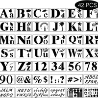 Lesnala 42 plantillas reutilizables de plástico para letras, plantillas de número, hojas de flores, formas geométricas, diseño para dibujo artístico, manualidades, escritura de bricolaje, hacer letrero en madera, vidrio, tela, papel, 8.27" x 5.9" - Arteztik