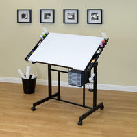 Studio Designs Deluxe Craft Station, mesa de dibujo ajustable superior, mesa de dibujo para manualidades, mesa de dibujo, escritorio de estudio con cajones, 35.8 in de ancho x 24.0 in de profundidad, negro/blanco - Arteztik
