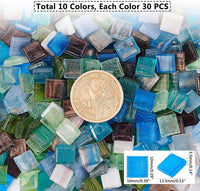 PH PandaHall 300 piezas de mosaico de vidrio chips de 10 colores cuadrados azulejos de mosaico para manualidades, placas, jarrones, marcos de fotos, macetas, joyas hechas a mano - Arteztik
