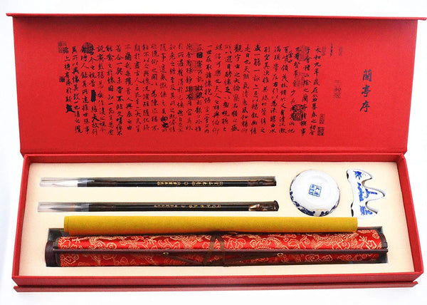 DelieKee - Juego de 2 piezas de papel de agua reutilizable con 1 cepillo de bambú y 1 envoltorio de bolígrafos, caligrafía china práctica para principiantes que escriben gruesos con desplazamiento (4 artículos) - Arteztik