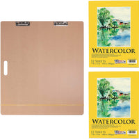US Art Supply 23" x 26" Artist Sketch Tote Board Bundled with 9" x 12" Premium Heavy-Weight Watercolor Painting Paper Pad, 60 Pound (300gsm), Pad of 12-Sheets (Pack of 2 Pads) - Arteztik