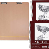 US Art Supply 23" X 26" Artist Sketch Tote Board Bundled with 11" x 14" Side Spiral Bound - 60lb Sketch Drawing Pad (Pack of 2 Pads) - 100 Sheets in Each Sketch Paper Pad - Arteztik