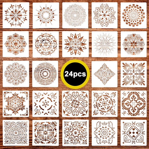 Paquete de 24 plantillas de dibujo de mandala de 5.9 x 5.9 in, reutilizables - Arteztik
