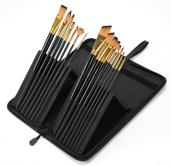 CONDA - Juego de brochas de pintura ergonómicas y profesionales con estuche organizador para acuarelas acrílicas al óleo, pintura de roca - Arteztik