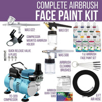 Master Airbrush ABD KIT-WBPF-16-20 – Sistema de aerógrafo para pintura corporal y facial, profesional, con compresor estándar (09 artículos) - Arteztik
