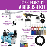 Master Airbrush Cake Decorating Airbrushing System Kit with 2 Airbrushes, Gravity and Siphon, 12 Color Chefmaster Food Coloring Set, Pro Cool Runner II Dual Fan Air Compressor - How To Guide, Cupcakes - Arteztik