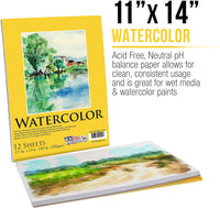 U.S. Art Supply - Bloc de papel para pintura de acuarela de 11.4 x 14.0 in, 140 libras (10.58 oz/m²), almohadilla de 12 hojas (paquete de 2 almohadillas) - Arteztik
