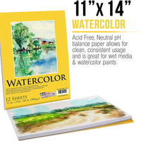 U.S. Art Supply - Bloc de papel para pintura de acuarela de 11.4 x 14.0 in, 140 libras (10.58 oz/m²), almohadilla de 12 hojas (paquete de 2 almohadillas) - Arteztik