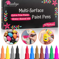 Paintigo - Juego de 12 rotuladores acrílicos con base de agua, punta extra fina de 0.028 in, ideal para vidrio, tela, cerámica, madera, porcelana, lienzo, pintura de roca, taza de bricolaje - Arteztik