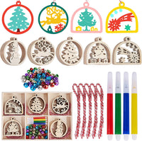 Artmag 50 piezas de adornos colgantes de madera sin terminar para decoraciones de Navidad, 5 estilos DIY rebanadas de madera con agujeros para niños, manualidades, centros de mesa de fiesta y decoraciones colgantes - Arteztik
