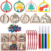 Artmag 50 piezas de adornos colgantes de madera sin terminar para decoraciones de Navidad, 5 estilos DIY rebanadas de madera con agujeros para niños, manualidades, centros de mesa de fiesta y decoraciones colgantes - Arteztik