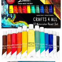 Caja de acuarelas Crafts 4 All con 12 tubos de pintura de la mejor calidad, para artistas, estudiantes y principiantes; perfectas para pintar paisajes y retratos sobre lienzo - Arteztik