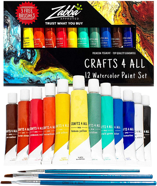 Caja de acuarelas Crafts 4 All con 12 tubos de pintura de la mejor calidad, para artistas, estudiantes y principiantes; perfectas para pintar paisajes y retratos sobre lienzo - Arteztik