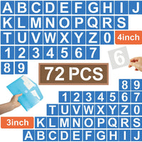 72 PCS Letter Stencils for Painting on Wood - Alphabet Stencils with Calligraphy Font Upper and Lowercase Letters - Reusable Plastic Art Craft Stencils with Numbers and Signs - 3'',4'' - Arteztik